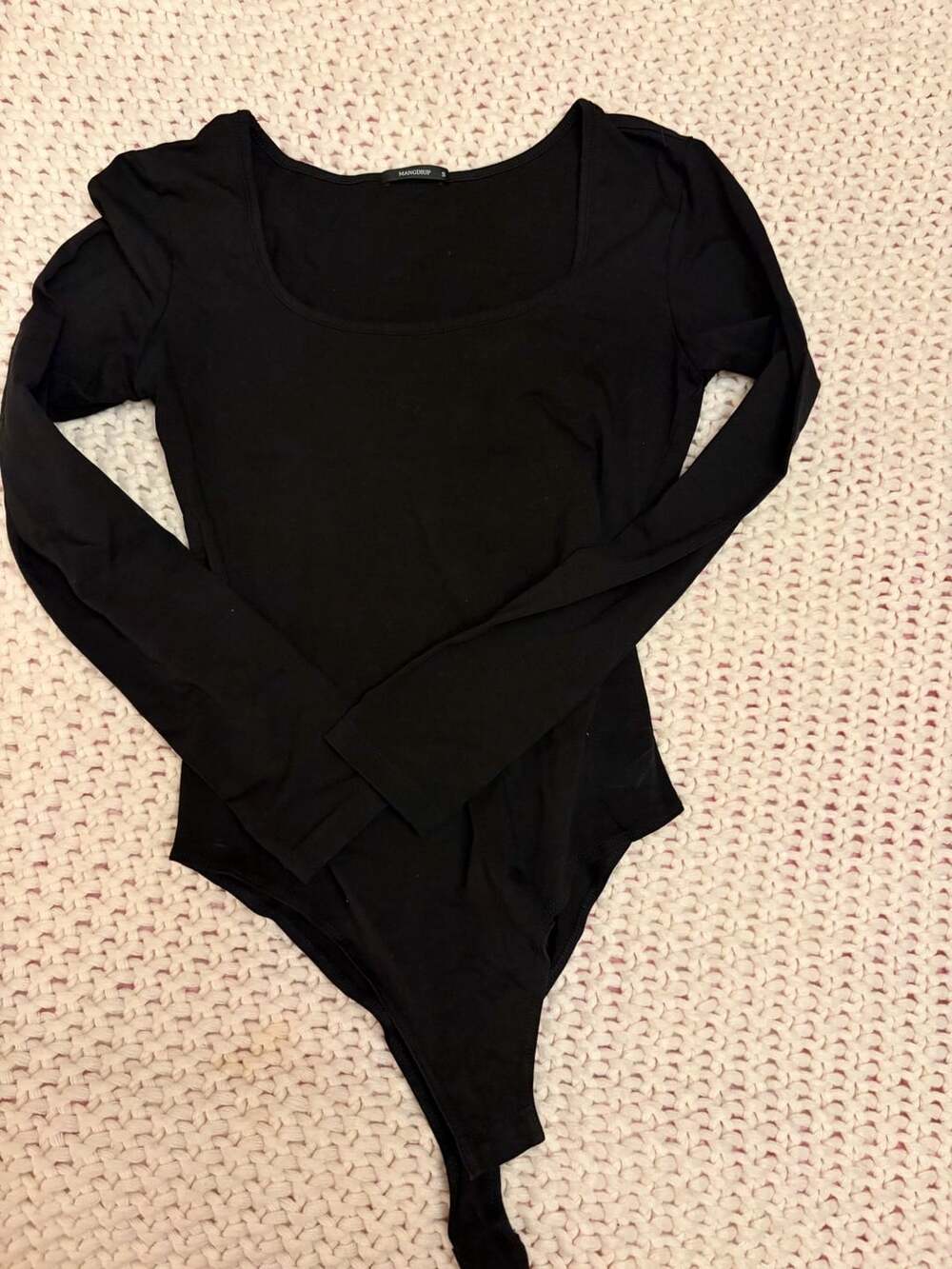MANGDIUP Long Sleeve Bodysuit Size S Black Scoop Neck